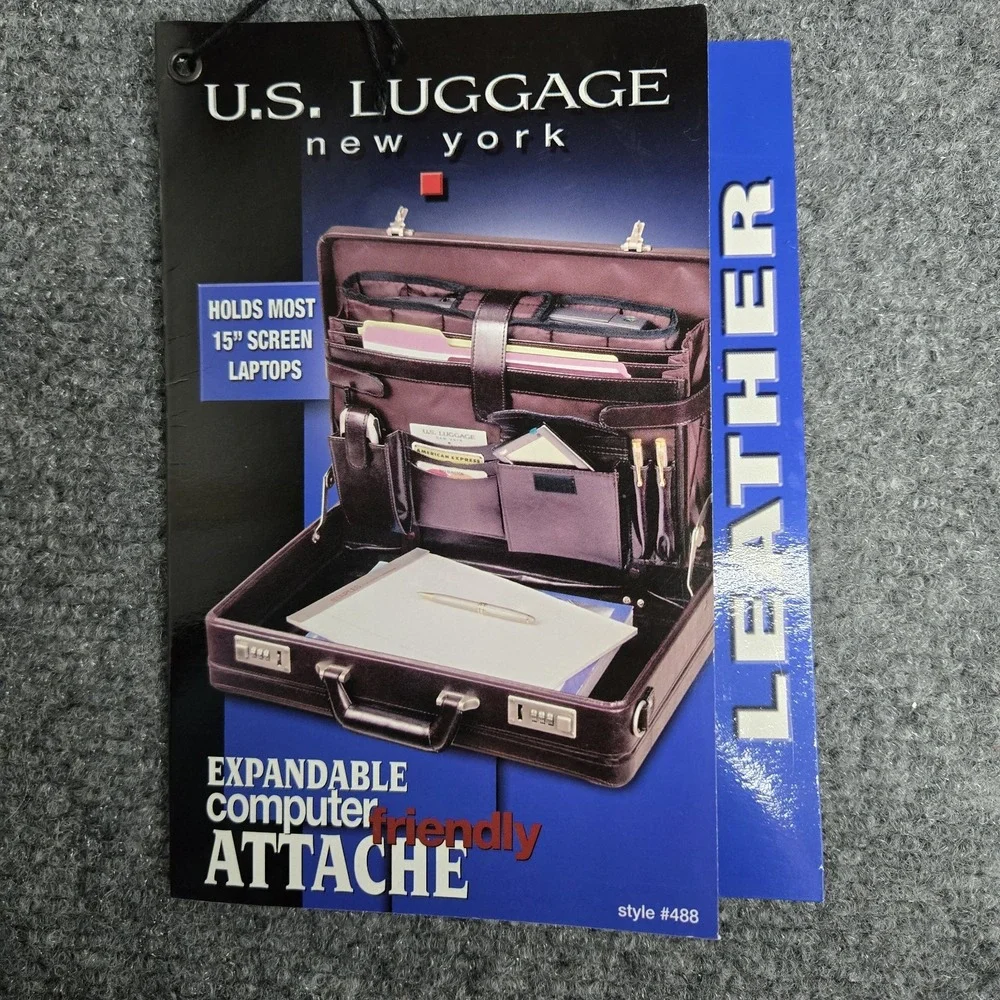 NWT U.S. Luggage New York Brown Leather Briefcase #488-2 W/ Shoulder Strap FLAW